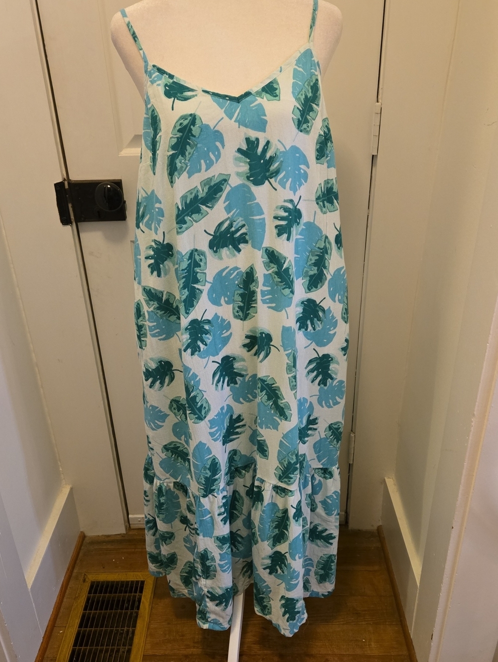 J. Crew Light Blue & Teal Floral-Leaf Slip Dress With Pockets Size M